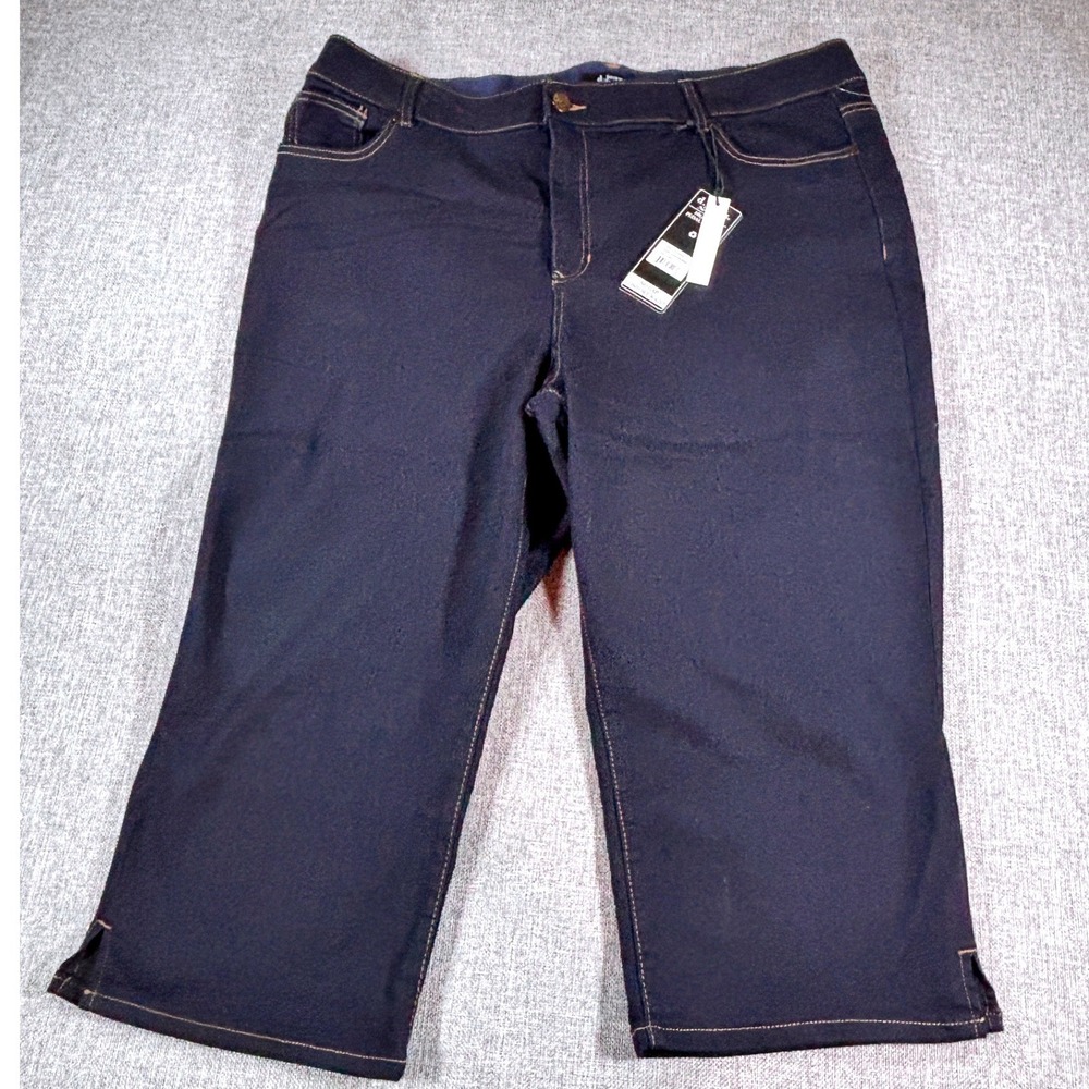 d.jeans Crop Pants High Rise No Gap Comfort Waist Dark Rinse 5 Pocket Blue 20W